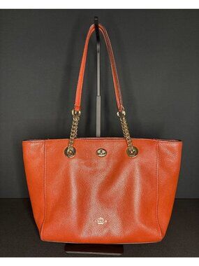 Coach NY 57107 Turnlock Gold Chain Pebbled Leather Tote 27 Bag Shoulder Bag